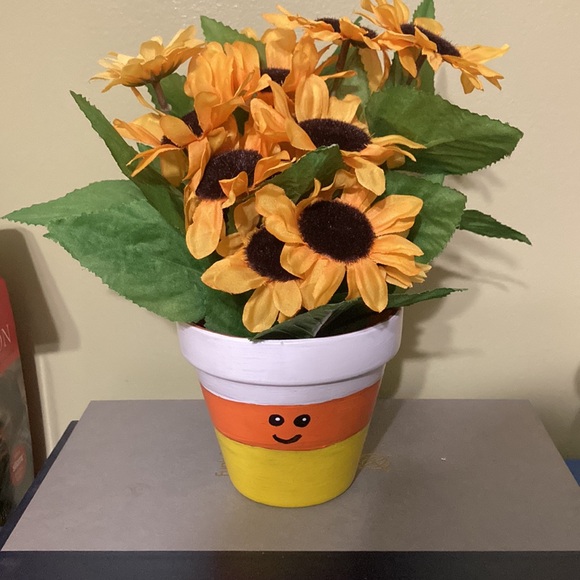 Hand Crafted Other - Candy Corn Hand Painted Terracotta Pot